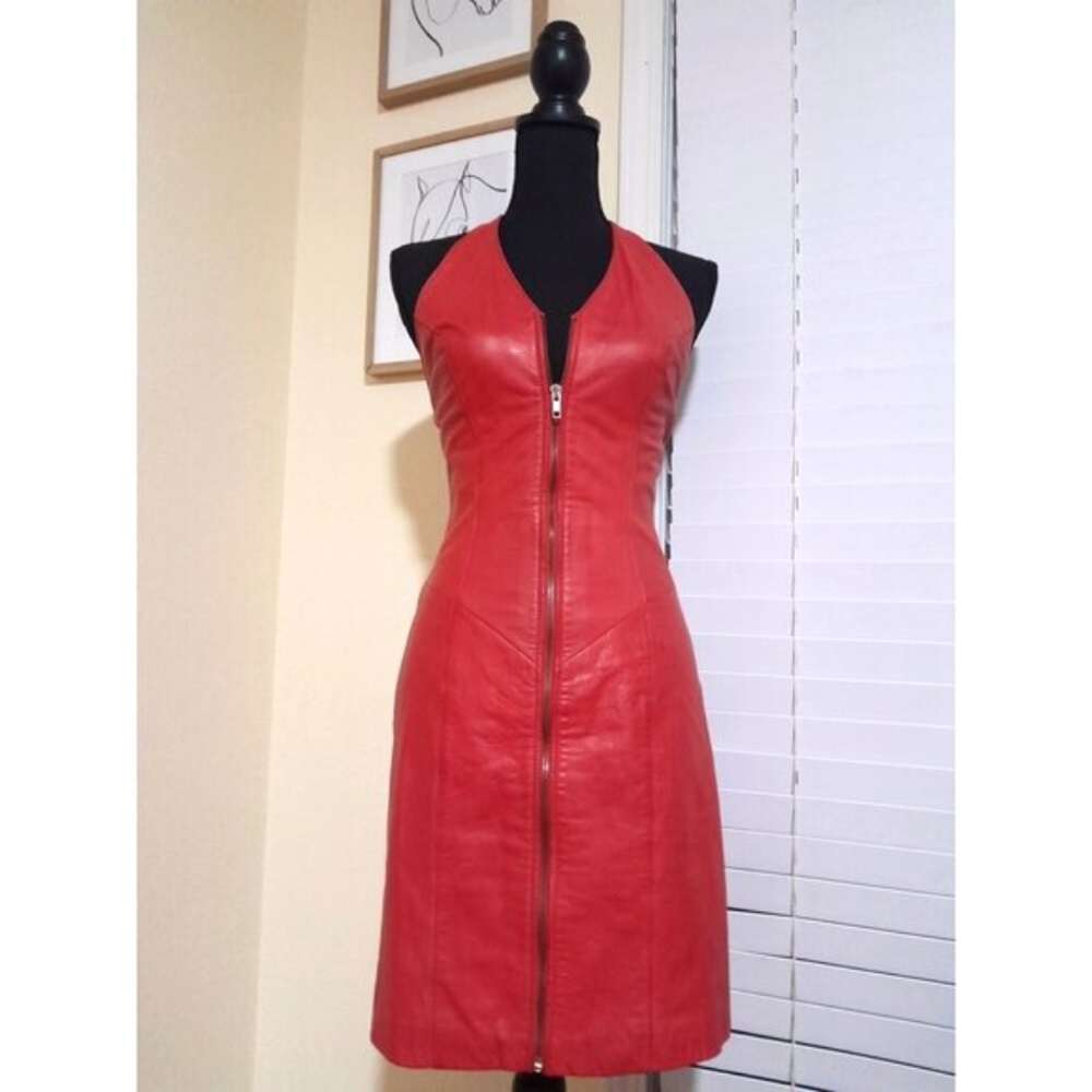 SOLD🔶️🔶️🔶️🔶️vintage red leather zip Wilson's Leather dress size small - Picture 1 of 6